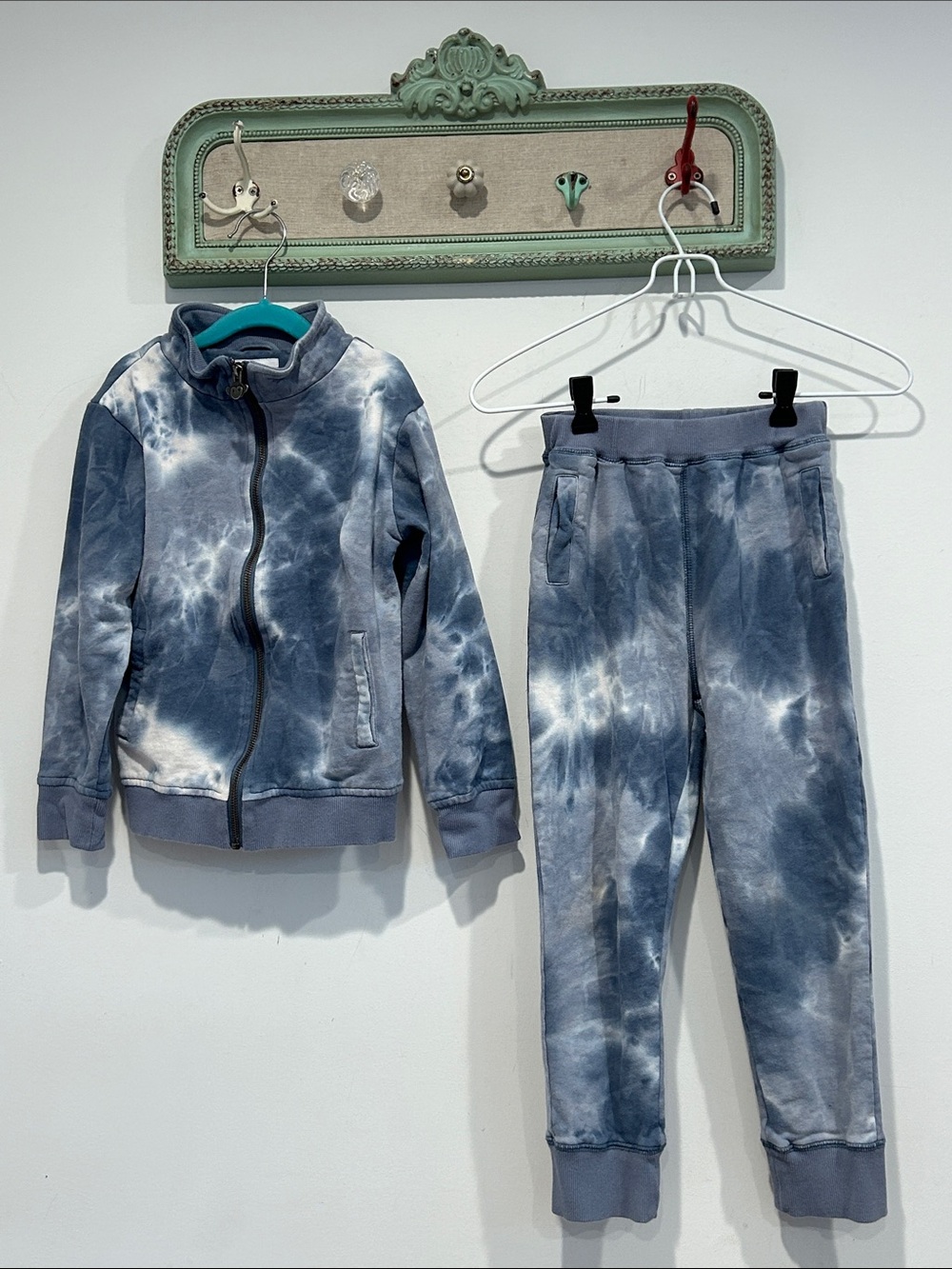 Appaman Blue grey Tie-Dye Kids Jogger Set boys size 7/8 zip up and sweat pants
